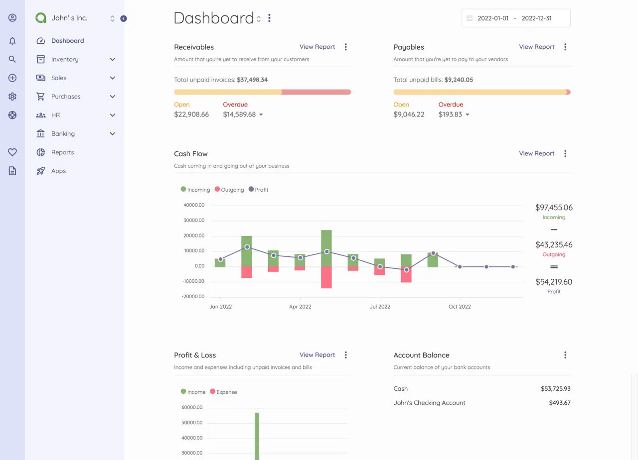 Akaunting financial management tool dashboard screenshot 2026