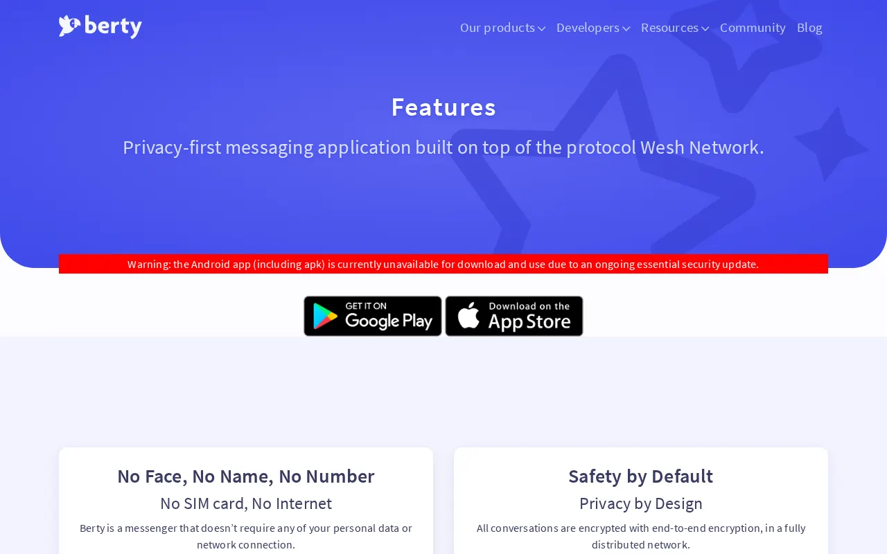 Berty Messaging Features Overview Screenshot 2026