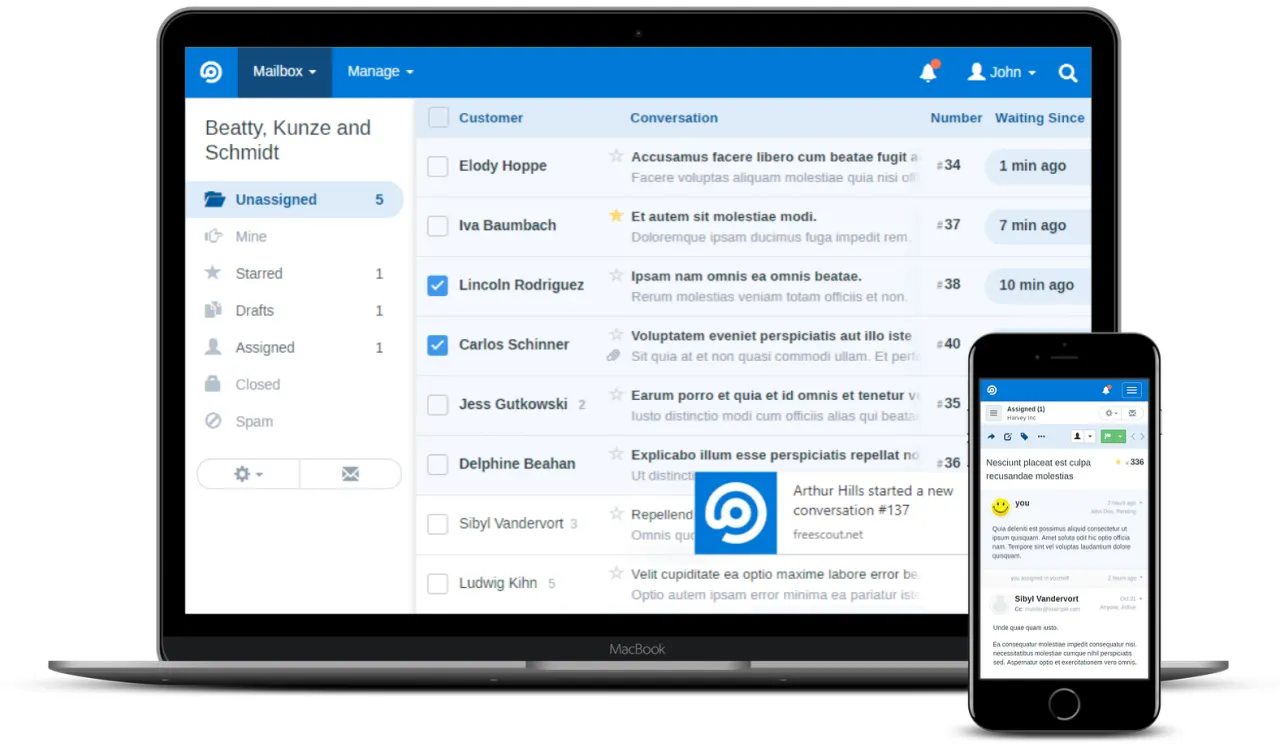 FreeScout Customer Support Tool Dashboard Screenshot 2026