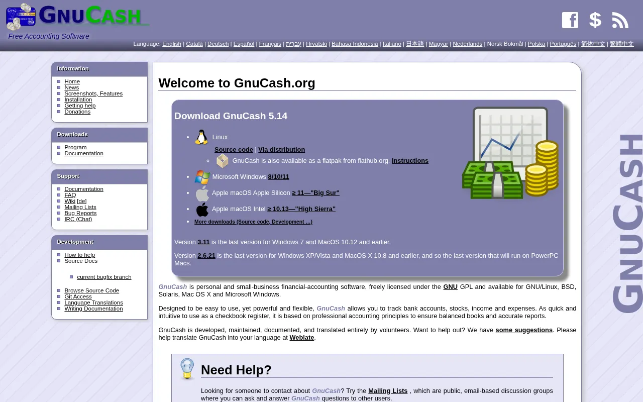 GnuCash Budgeting Finance Management Tool Homepage Screenshot 2026