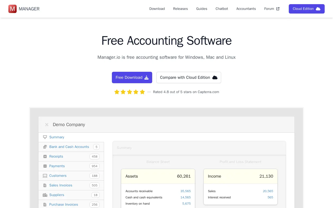 Manager.io Financial Management Dashboard Screenshot 2026