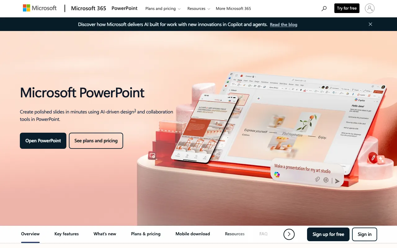 Microsoft PowerPoint homepage screenshot
