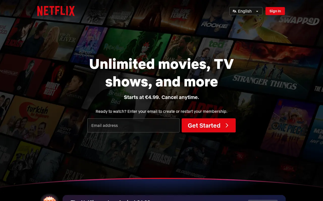 Netflix streaming interface showcasing trending shows and movies in 2026.