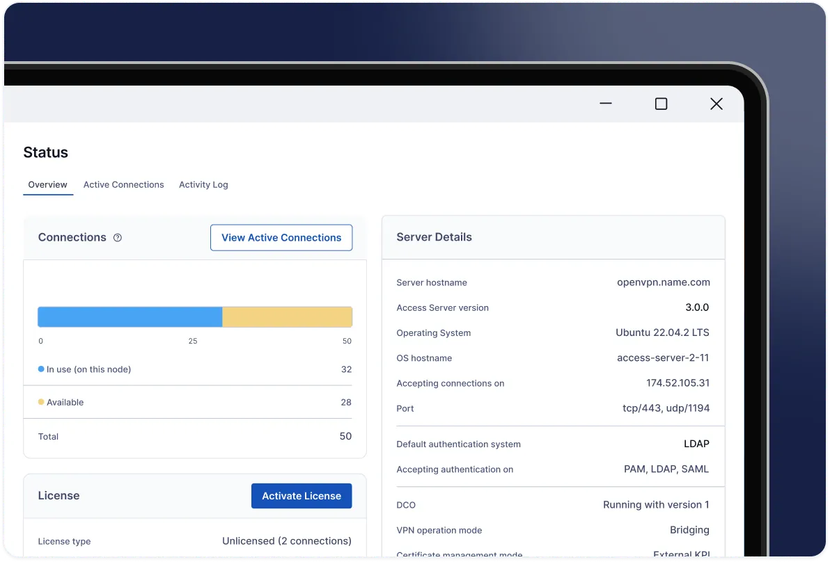 OpenVPN VPN setup dashboard homepage screenshot 2026