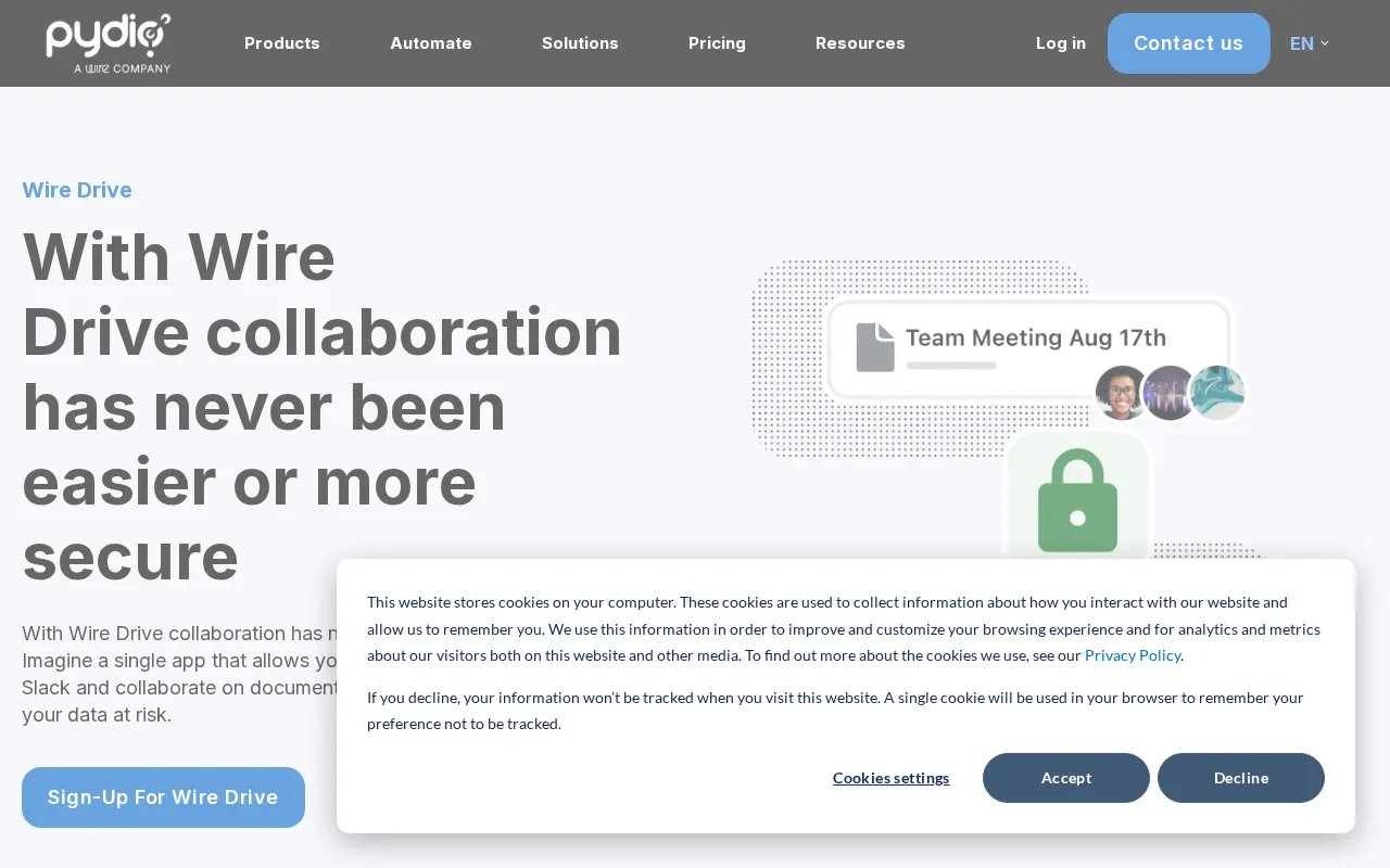 Pydio Wire-Drive file sharing tool interface screenshot 2026