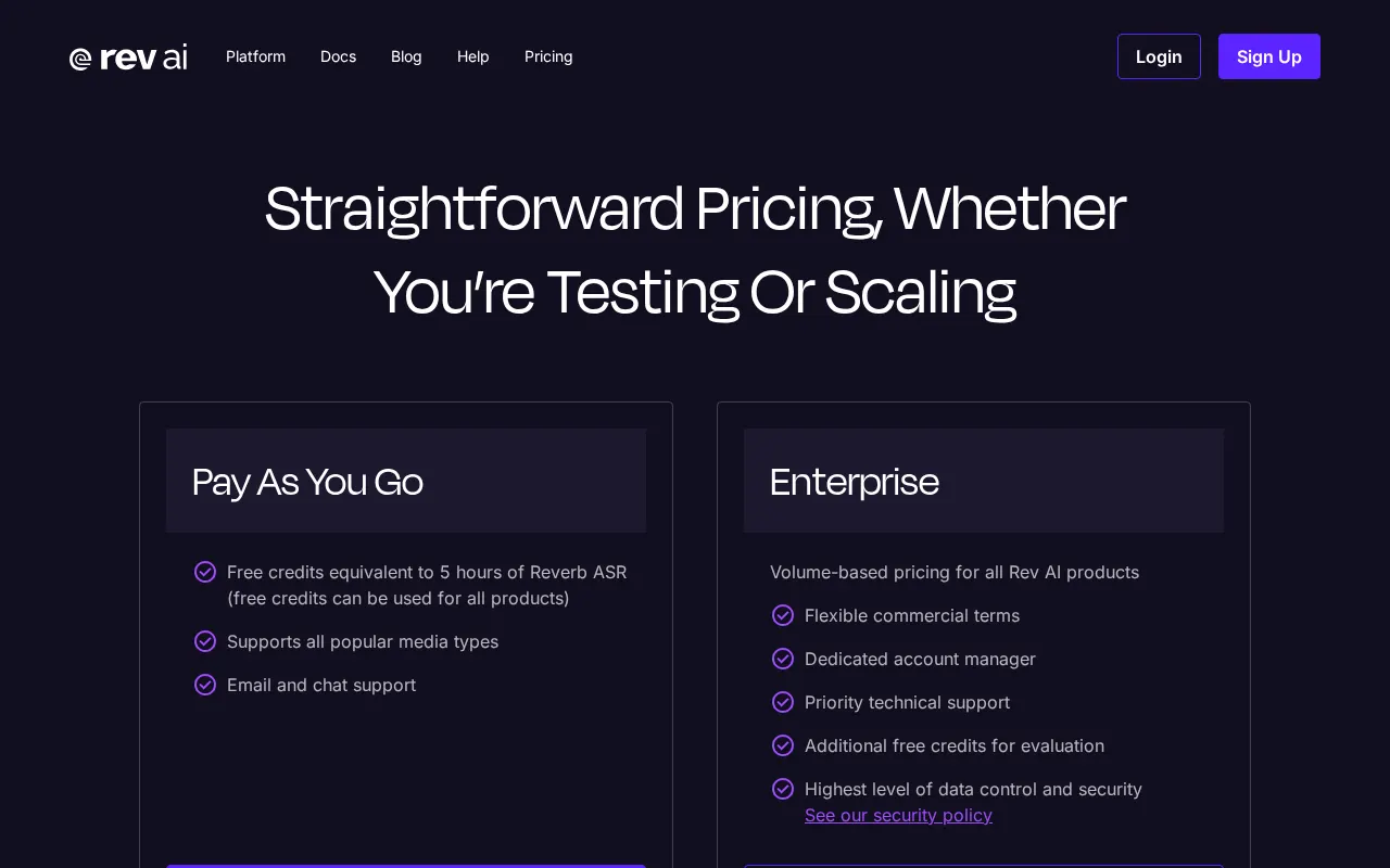 Rev.ai Pricing Plans for transcription services 2026