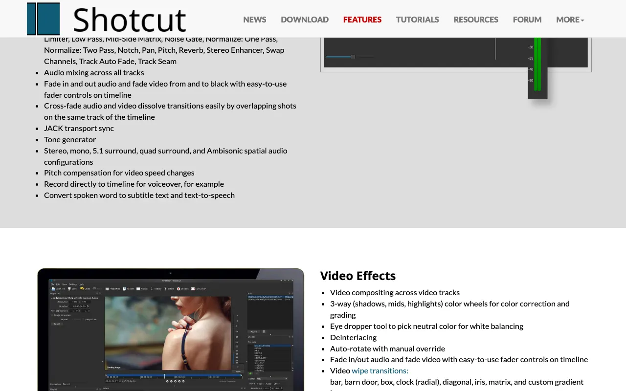 Shotcut features