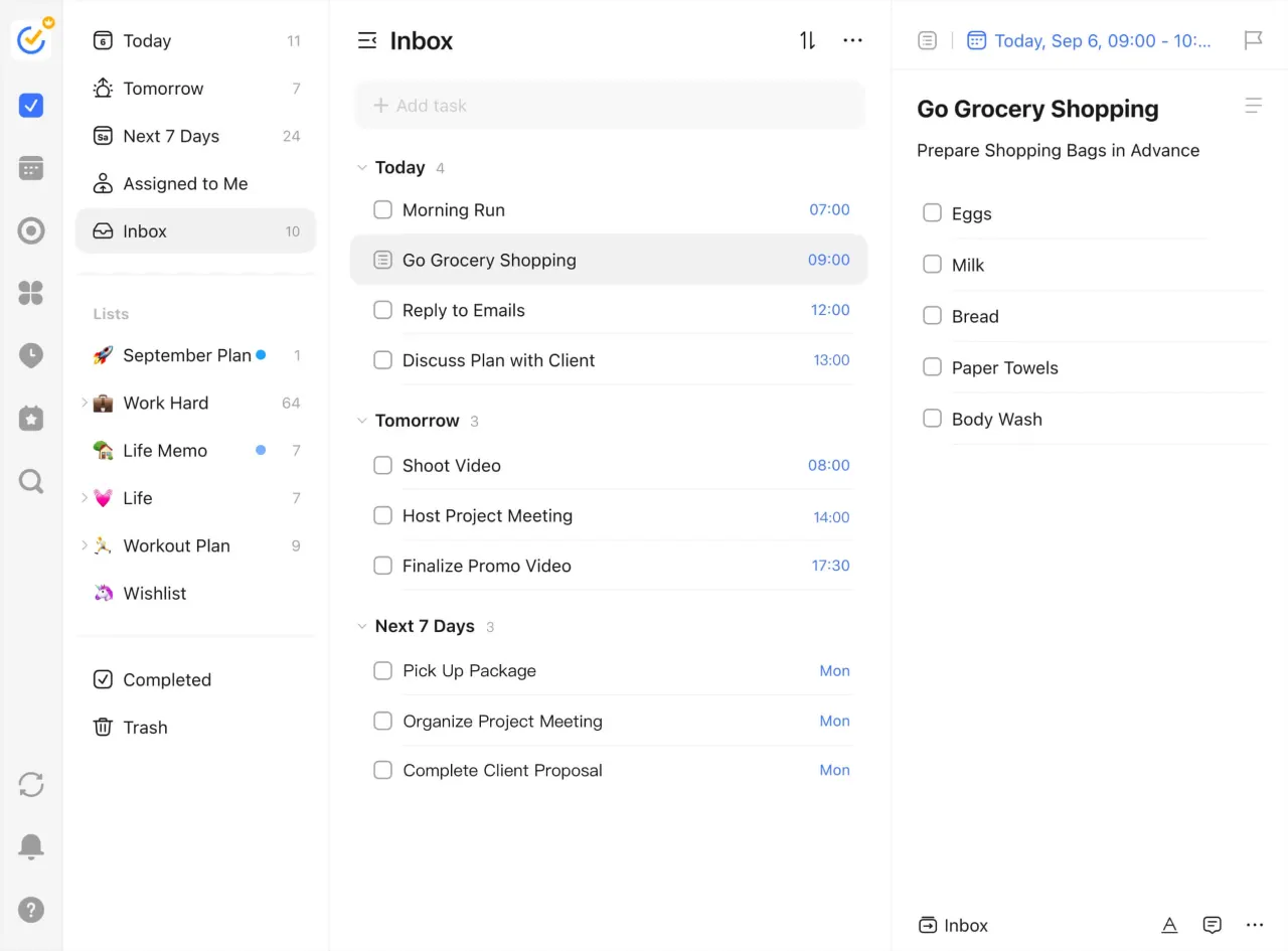 TickTick Task Management Features Overview Screenshot 2026