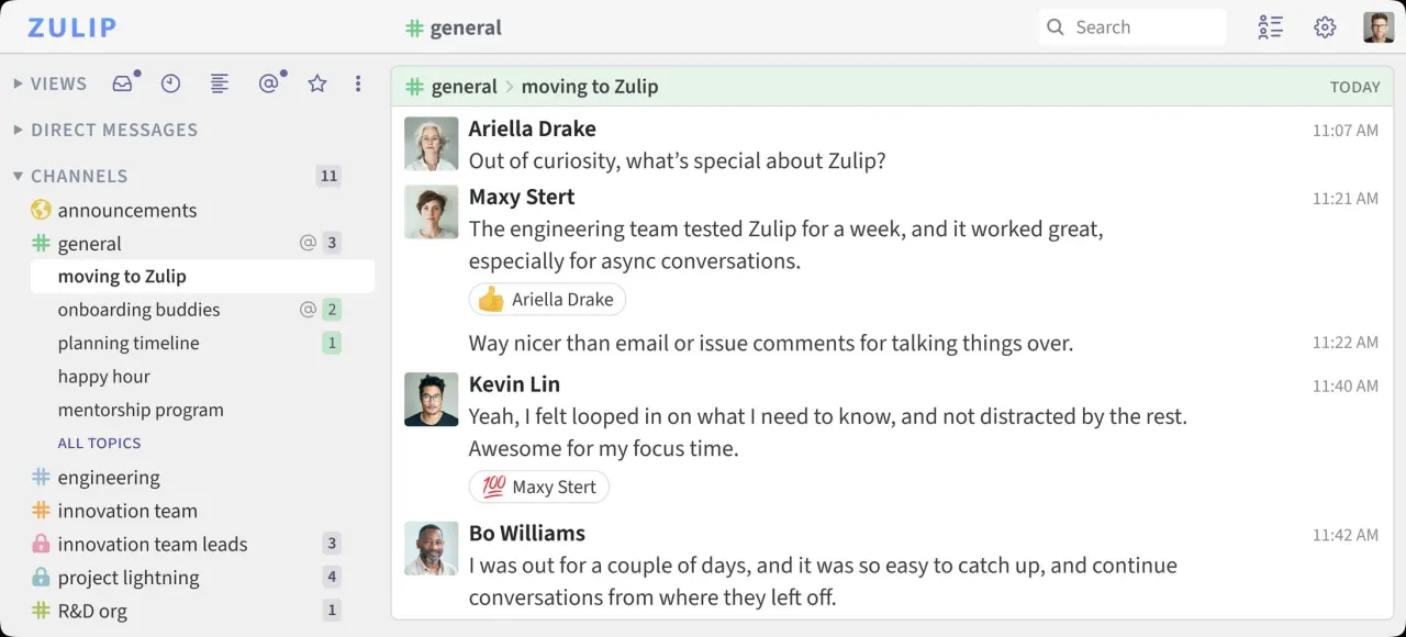 Zulip features screenshot